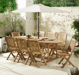 Hamburg Wood 8 Seat Extending Table Garden Dining Set - thumbnail 1