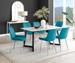 Carson White Marble Effect Dining Table & 6 Pesaro Silver Chairs - thumbnail 2