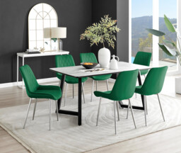 Carson White Marble Effect Dining Table & 6 Pesaro Silver Chairs - thumbnail 3