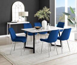 Carson White Marble Effect Dining Table & 6 Pesaro Silver Chairs - thumbnail 1