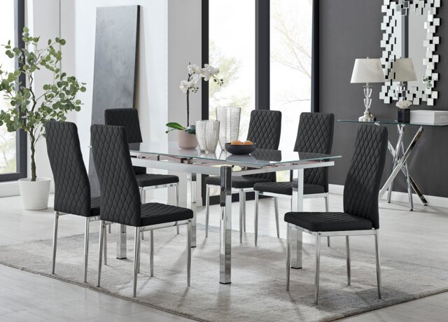 Enna White Glass Extending Dining Table and 6 Milan Chairs - image 1