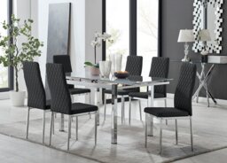 Enna White Glass Extending Dining Table and 6 Milan Chairs