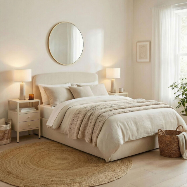 Amelie Cream Fabric Ottoman King Size Bed Frame - image 1