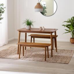 Lynton Small Walnut Effect Wooden Dining Table & 2 Benches - thumbnail 1