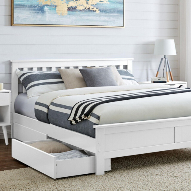 Azure White Solid Pine King Bed Frame + Windsor Mattress + 2 Drawers - image 1