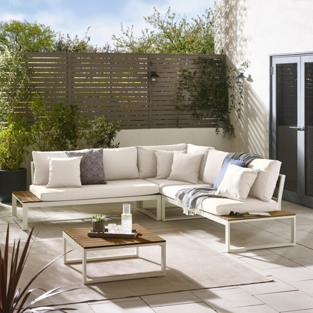 Dubai White & Wood Polywood 6 Seat Garden Sofa Set - image 1