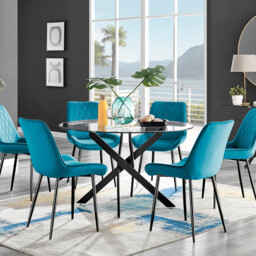 Novara Black Leg 120cm Round Glass Dining Table & 6 Pesaro Black Leg Chairs - thumbnail 2