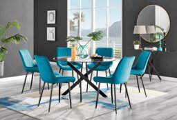 Novara Black Leg 120cm Round Glass Dining Table & 6 Pesaro Black Leg Chairs - thumbnail 1