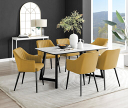 Carson White Marble Effect Dining Table & 6 Calla Black Leg Chairs - thumbnail 2