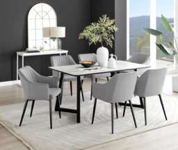 Carson White Marble Effect Dining Table & 6 Calla Black Leg Chairs - thumbnail 1