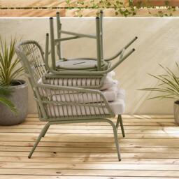 Furniturebox Lyon Green Garden Chair with Footstool & Side Table, Metal in Green/Cream - Size: 65x84x77 cm - thumbnail 6