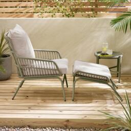 Furniturebox Lyon Green Garden Chair with Footstool & Side Table, Metal in Green/Cream - Size: 65x84x77 cm - thumbnail 2