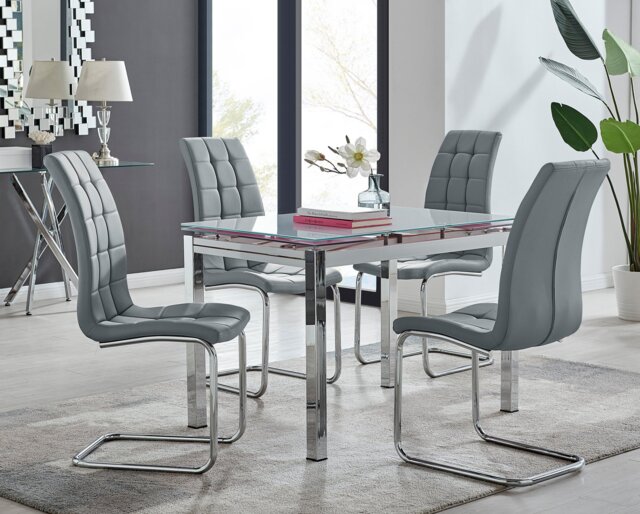 Enna White Glass Extending Dining Table and 4 Murano Chairs - image 1