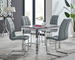 Enna White Glass Extending Dining Table and 4 Murano Chairs - thumbnail 1