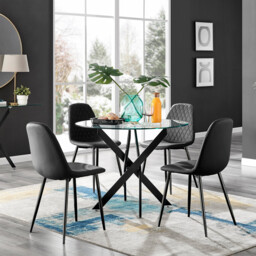 Novara Black Leg Round Glass Dining Table & 4 Corona Black Leg Chairs - thumbnail 2
