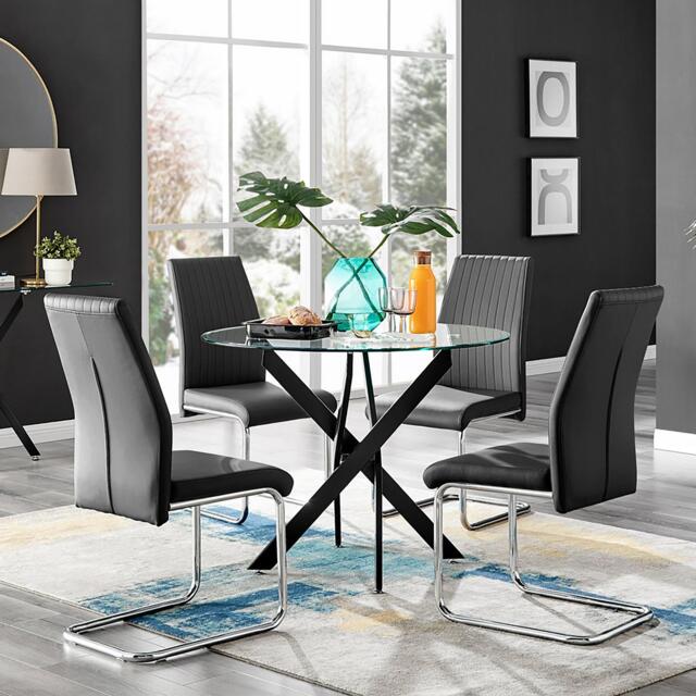 Novara Black Leg Round Glass Dining Table & 4 Lorenzo Chairs - image 1