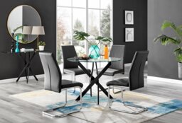 Novara Black Leg Round Glass Dining Table & 4 Lorenzo Chairs