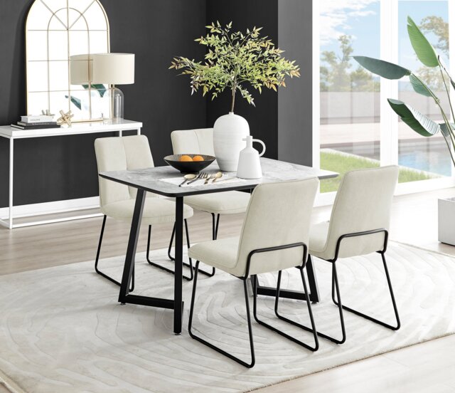 Carson White Marble Effect Dining Table & 4 Halle Chairs - image 1