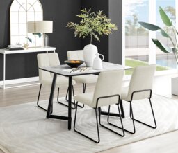 Carson White Marble Effect Dining Table & 4 Halle Chairs - thumbnail 1