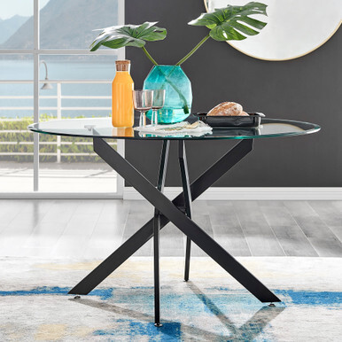 Novara Round Glass and Black Metal 6 Seater Dining Table - image 1