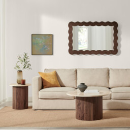 Penrose Round Walnut & Cream Marble Effect Coffee Table - thumbnail 2