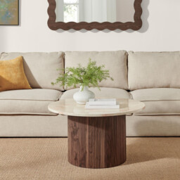 Penrose Round Walnut & Cream Marble Effect Coffee Table - thumbnail 1