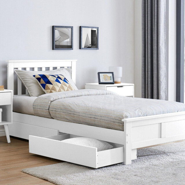Azure White Solid Pine Single Bed Frame + Windsor Mattress + 2 Drawers - image 1