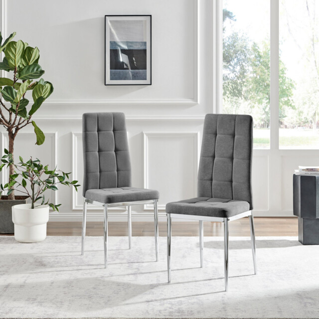 2x Paloma Grey Fabric Dining Chairs Silver Legs - image 1