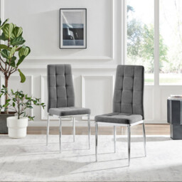 2x Paloma Grey Fabric Dining Chairs Silver Legs