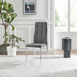 Furniturebox 2x Paloma Grey Dining Chairs Silver Legs, Fabric in Grey/Silver - Size: 40x96x49 cm - thumbnail 3