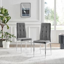 Furniturebox 2x Paloma Grey Dining Chairs Silver Legs, Fabric in Grey/Silver - Size: 40x96x49 cm