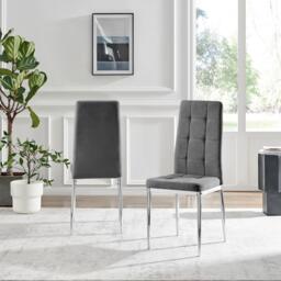 Furniturebox 2x Paloma Grey Dining Chairs Silver Legs, Fabric in Grey/Silver - Size: 40x96x49 cm - thumbnail 2