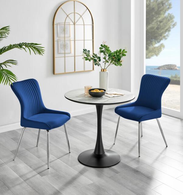 Elina White Marble Effect Round Dining Table & 2 Nora Silver Leg Chairs - image 1