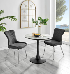 Elina White Marble Effect Round Dining Table & 2 Nora Silver Leg Chairs - thumbnail 3