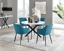 Novara White Gloss Black Leg 120cm Round Dining Table & 4 Calla Black Leg Chairs