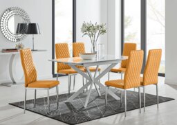 Lira 120 Extending Dining Table and 6 Milan Chrome Leg Chairs - thumbnail 1