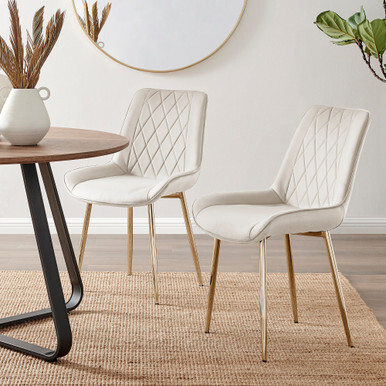 2x Pesaro Cream Velvet Dining Chairs Gold Legs - image 1