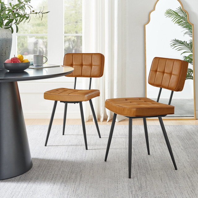2x Braxton Tan Faux Leather Dining Chairs - image 1