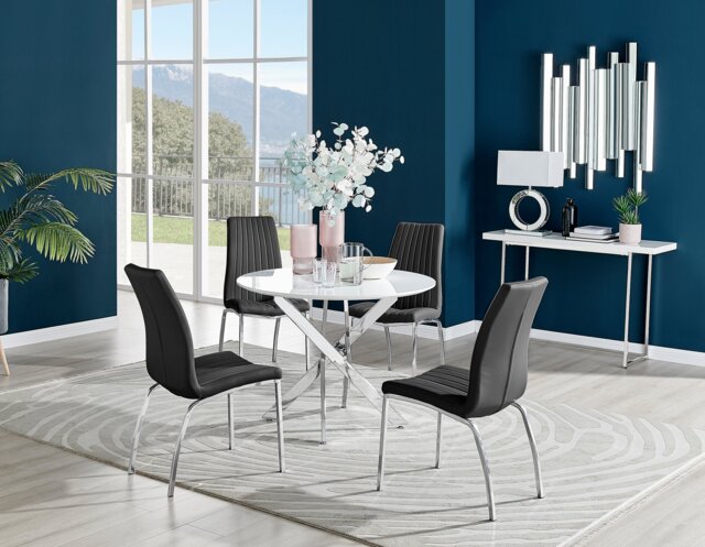 Novara White High Gloss Round Dining Table & 4 Isco Chairs - image 1