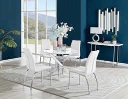 Novara White High Gloss Round Dining Table & 4 Isco Chairs - thumbnail 3