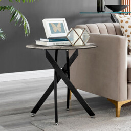 Novara Round Grey Marble Glass and Black Side Table