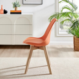 2x Stockholm Scandi Orange Faux Leather and Wood Dining Chairs - thumbnail 4
