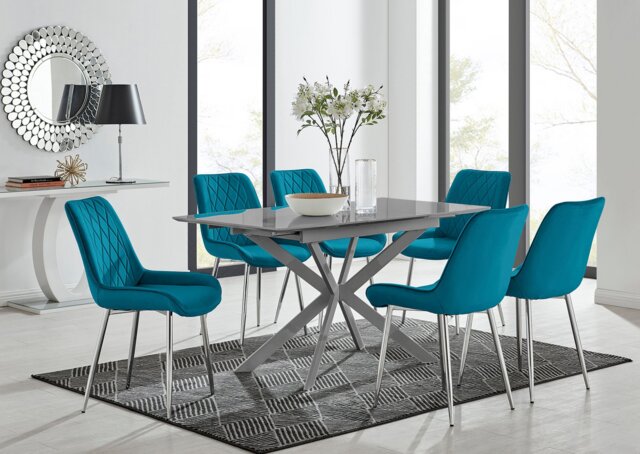 Lira 100cm Grey Metal Extending Dining Table & 6 Pesaro Silver Leg Chairs - image 1