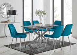 Lira 100cm Grey Metal Extending Dining Table & 6 Pesaro Silver Leg Chairs - thumbnail 1