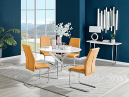 Novara White High Gloss 120cm Round Dining Table & 4 Lorenzo Chairs - thumbnail 4
