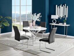 Novara White High Gloss 120cm Round Dining Table & 4 Lorenzo Chairs - thumbnail 1