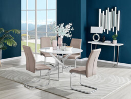 Novara White High Gloss 120cm Round Dining Table & 4 Lorenzo Chairs - thumbnail 2