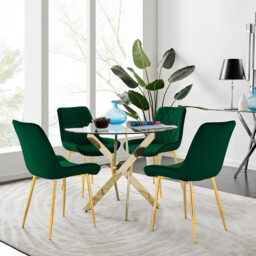 Novara 100cm Gold Round Dining Table and 4 Pesaro Gold Leg Chairs - thumbnail 2