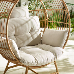 Boca Beige Rattan & Cream Cocoon Garden Egg Chair - thumbnail 4