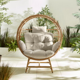 Boca Beige Rattan & Cream Cocoon Garden Egg Chair - thumbnail 2